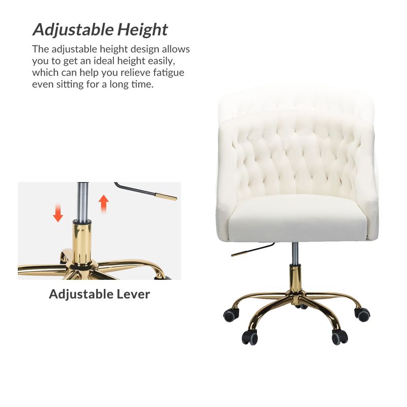 Anika Velvet Height-adjustable Swivel Task Office Chair with Button-tufted Back and Gold Base | Karat Home, 5 of 14
