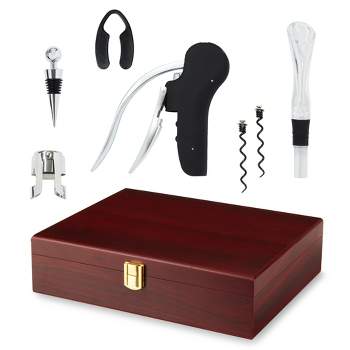 Wine Gifts Set – Wine Accessories Set w/Wooden Box- Wine Set includes  Rechargeable Wine Opener, Aerator, Wine Stoppers & Pairing Guide- Wine  Basket