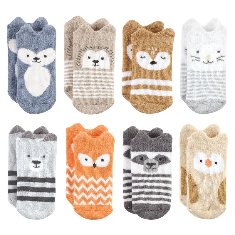 Hudson Baby Infant Boy Cotton Rich Newborn and Terry Socks, Boy Woodland 8-Pack, 1 of 7