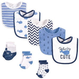 Hudson Baby Infant Boy Cotton Bib and Sock Set 8pk, Whaley Cute, One Size - 1 of 2