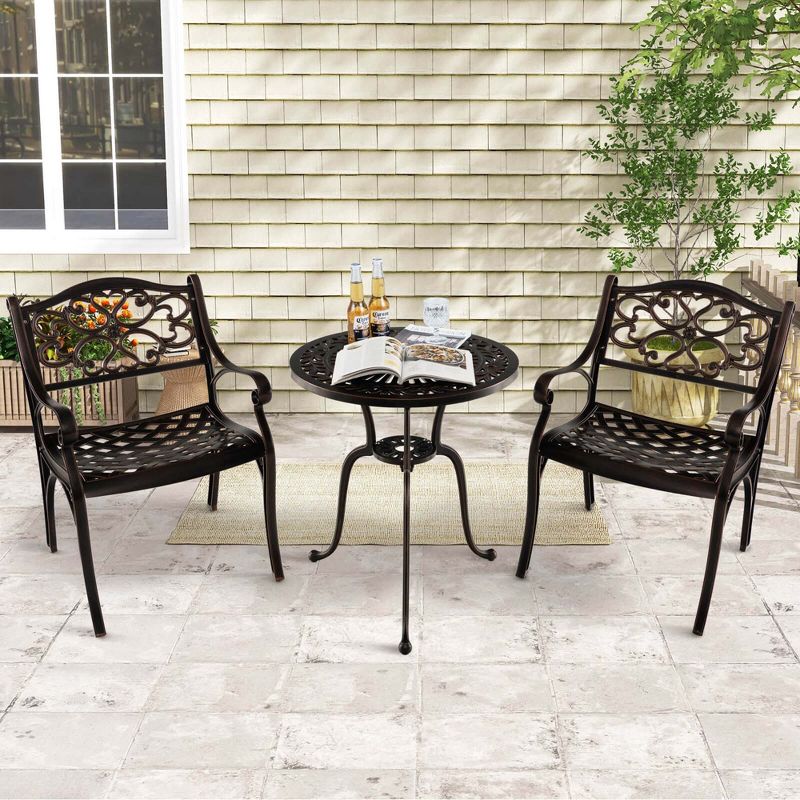 Costway 2/4 PCS Cast Aluminum Patio Chairs Set of 2 All Weather Outdoor Dining Chairs with Armrests Bronze, 4 of 10