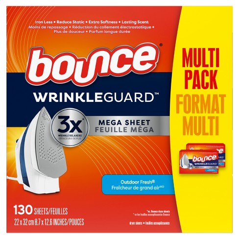 Bounce Wrinkle Guard Mega Dryer Sheets - Outdoor Fresh - 130ct : Target