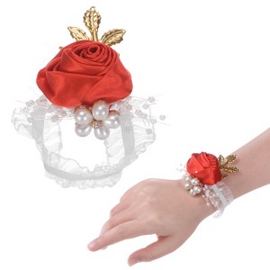 Unique Bargains Wrist Corsage Artificial Flower Elastic Band Fabric Wrist Corsage Bracelet - 1 of 4