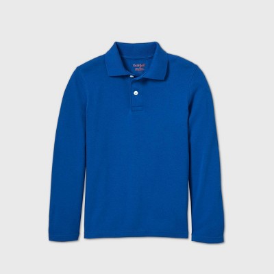 Boys' Long Sleeve Interlock Uniform Polo Shirt - Cat & Jack™ Blue L