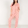 Anna-Kaci Lounge Women's Red Heart Print Pajama Set with Short Sleeve Button-Up Top and Relaxed Fit Elastic Waist Pants - 4 of 4