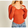 Women's V Neckline Yarn Long Sleeve Bodysuit - LOVE TREE - 2 of 2