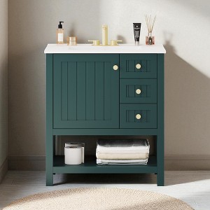 30" Transitional Bathroom Vanity Cabinet with Ceramic Sink, Soft Close Door, 2 Drawers & Open Storage, Freestanding Vanity - 1 of 4