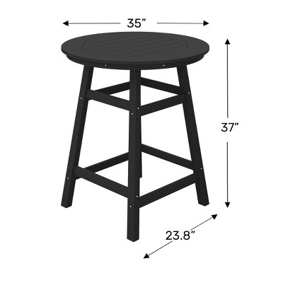 Teak 35" Round HDPE Outdoor Counter Height Bistro Table with Umbrella Hole