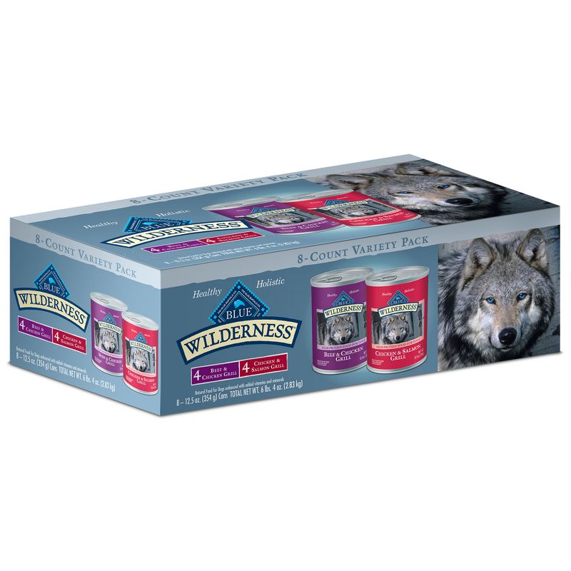 Blue Buffalo Wilderness High Protein Natural Adult Wet Dog Food Variety Pack with Beef &#38; Chicken Grill and Chicken &#38; Salmon Grill - 12.5oz/8ct, 1 of 6