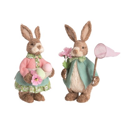 Transpac Foam Sisal Easter Parade Bunny Set of 2 Decorative Figurines for Spring Celebrations Indoor Tabletop Decor