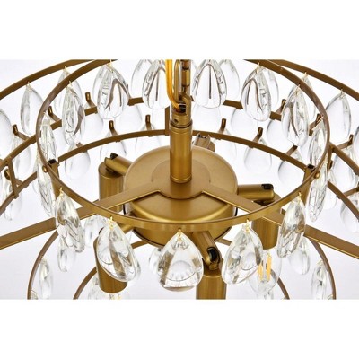 Brass and Crystal 5-Light Adjustable Pendant Chandelier