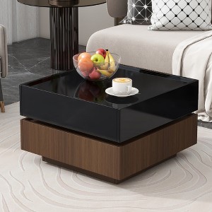 Modern Coffee Table, 360°Rotating 2-Tier Square Center Table With 2 Drawers And Swivel Tabletop, High Gloss Side Table - 1 of 4