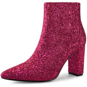 Allegra K Women's Back to College Pointed Toe Chunky Heel Ankle Boots - 1 of 4