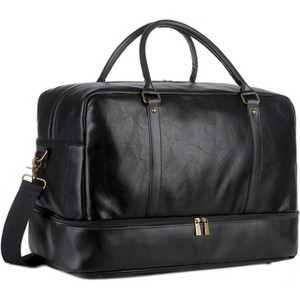 Vegan Leather Large Travel Duffel Tote Bag with Shoe Compartment, 40L Weekender Overnight Carry-On Bag - 1 of 4