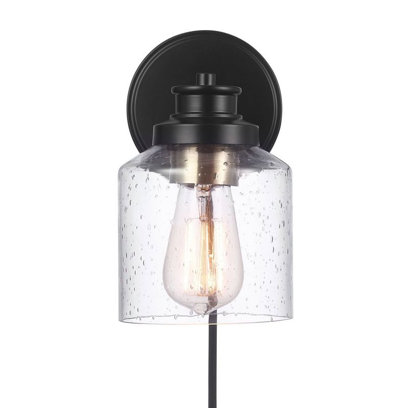 Willow 1-Light Matte Black Plug-In or Hardwire Wall Sconce with Seeded Glass Shade - Globe Electric, 3 of 8