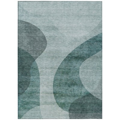 Green And Sage Abstract Washable Indoor Outdoor Area Rug