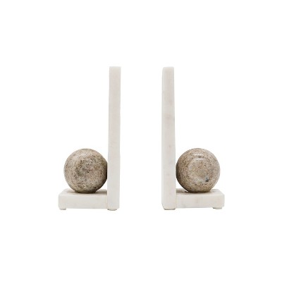 8.75" Beige & White Natural Marble Decorative Bookshelf Bookends, Set of 2