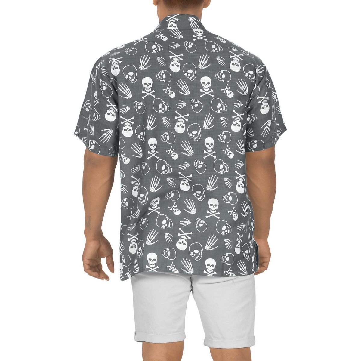 HAPPY BAY Mens Hawaiian Short Sleeve Button Down Shirt Halloween Costumes Shirt Linen Effect Holiday Shirts for Men XXL Gray, Skull - thumbnail 3