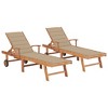vidaXL Set of 2 Sun Loungers with Cushions - Adjustable and Wheeled Solid Teak Wood Sunbeds - Rustic Patio and Garden Furniture - 2 of 4