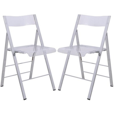 LeisureMod Menno Series Folding Chair with Stainless Steel Frame, Set of 2