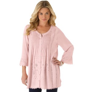Roaman's Women's Plus Size Eyelet Big Shirt - 1 of 4