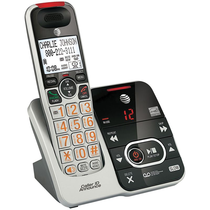 AT&T® DECT 6.0 1 Handset Big-Button Cordless Phone System with Digital Answering System and Caller ID, Black and Silver, 5 of 6