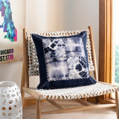 Navy and White Patchwork Jute Wool Cotton Pillow Set