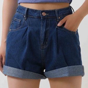 Women's Wide Leg Denim Shorts - Half Elastic Waist Casual Summer Shorts Cherie Code - 1 of 4