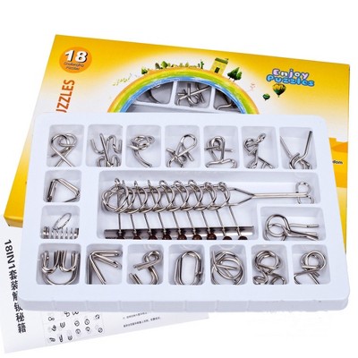 Fun toys, 18 pieces/set metal intelligence intelligence brain guide, magic line puzzle children's game toys, adult ideal children, friends