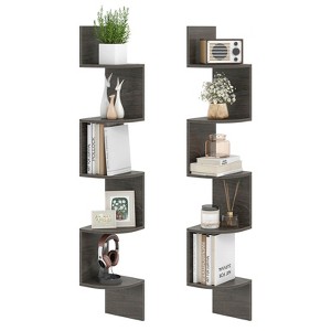 Costway 1/2 PCS 5-Tier Floating Bookshelf with Safe Round Edge Space-Saving Plant Display Shelf Brown/White/Gray - 1 of 4
