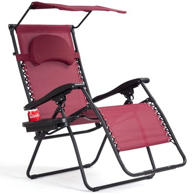 Tangkula Recling Zero Gravity Chair with Drink Tray & Sunshade, Wine
