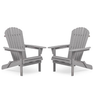 SKONYON 2 PCS Foldable Cedar Adirondack Chair Outdoor Wood Lounger Chair - 1 of 4
