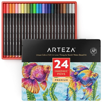 Arteza Fineliner Colored Pens Set, Inkonic, Fine Line, 0.4mm Tips, Assorted Colors - 24 Pack (ARTZ-8751)