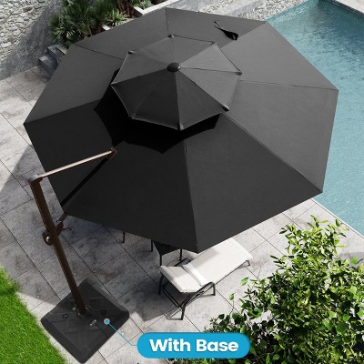 Crestlive Products 11.5FT Round Double Top Patio Offset Cantilever Umbrella With Base Set UV30+ Outdoor 360 Degree Rotation 7 Heights Adjustable