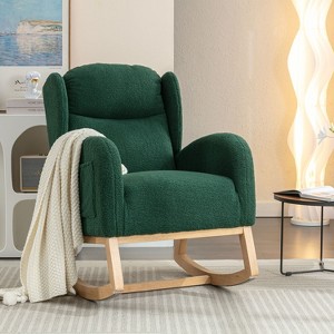 KTMBDW Nursery Rocking Chair Teddy Upholstered Rocker Rocking Accent Chair Padded Seat Armchair for Living Room Bedroom Offices - 1 of 4