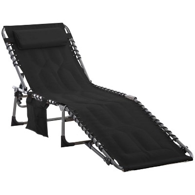 74'' Padded Folding Chaise Lounge Chair, Outdoor 6-Level Reclining Camping Tanning Chair with Headrest