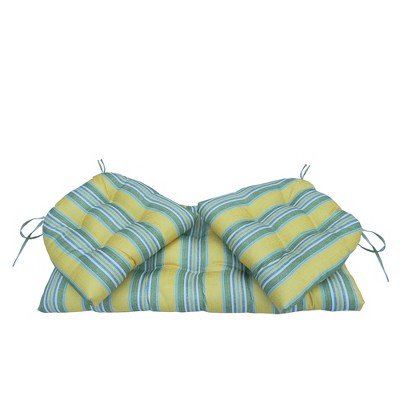 Northlight  19" Striped Tufted Outdoor Patio Wicker Furniture Cushions 3pc - Yellow/Green