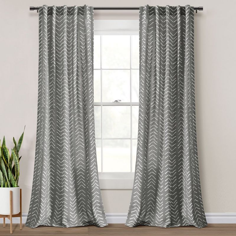 Hygge Modern Arrow Linen Look Window Curtain Panels Dark Gray 40X84 Set, 1 of 7