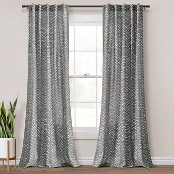 Hygge Modern Arrow Linen Look Window Curtain Panels Dark Gray 40X84 Set