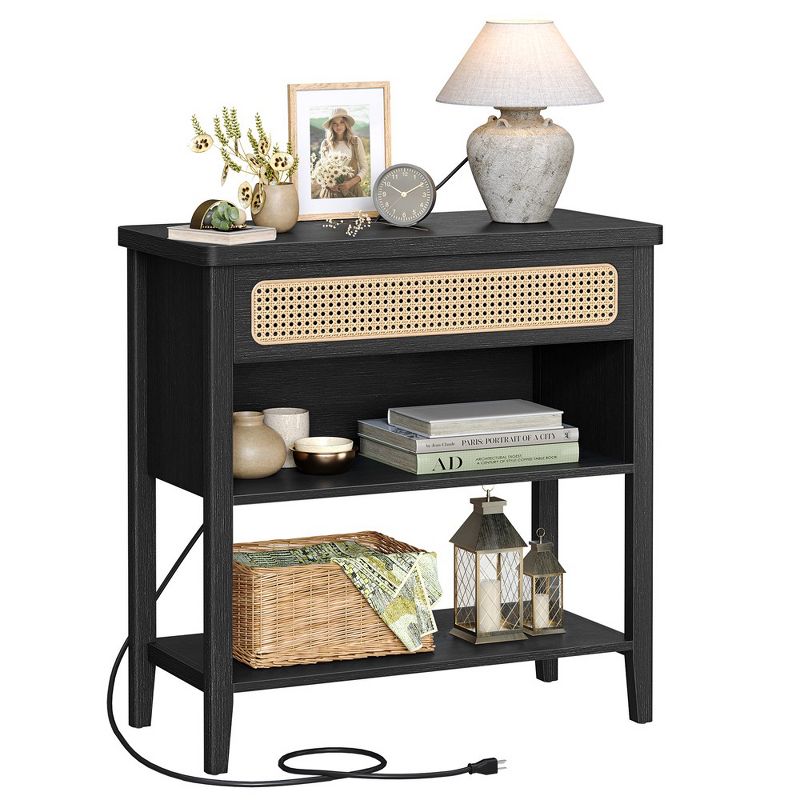 VASAGLE Console Table with Power Outlets, Entryway Table with Storage Shelf, Sofa Table with Drawer, Open Compartment, 2 of 9