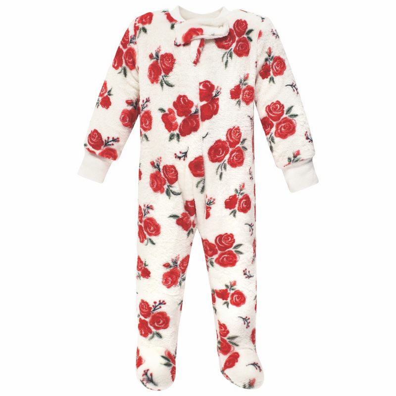 Hudson Baby Infant Girl Plush Sleep and Play, Red Rose Leopard, 3 of 5