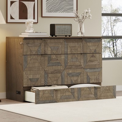Queen Size Murphy Bed with Charging Station and Large Storage Drawer