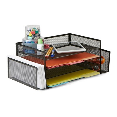 Black Metal Mesh Multifunctional Desktop Organizer with Six Compartments