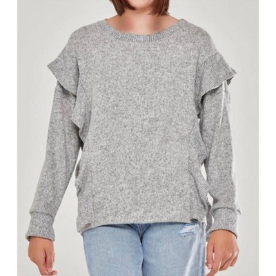 Girl RUFFLED SLIT CUFFS KNIT SWEATER - Good Girl