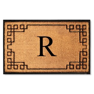 A1HC Bordered Designed Natural Coir & Rubber Monogrammed Doormat, Heavy Duty, Non-Slip Entry Mat - 1 of 4