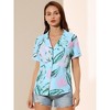 Allegra K Women's Hawaiian Floral Leaves Printed Short Sleeve Button Down Vintage Shirt - 3 of 4