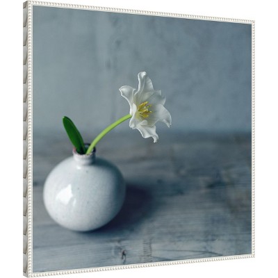 White Flower in Vase Framed Canvas Wall Art