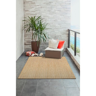 Green and Beige Flat Woven Synthetic Stripe Rug, 5' x 7'