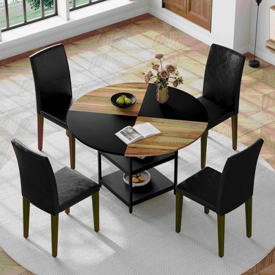 5/7 PCS Round Dining Table Set Modern Dining Set Kitchen Table Set with Upholstered Chairs, Brown+Black-Modernluxe