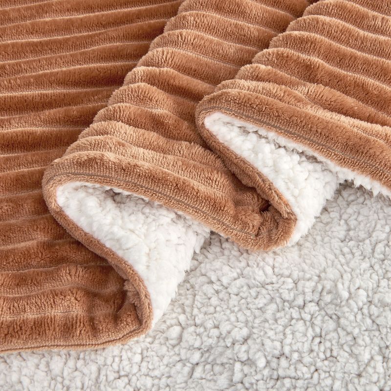 Ribbed Texture Reversible Taupe Throw Blanket - Great Bay Home, 4 of 6